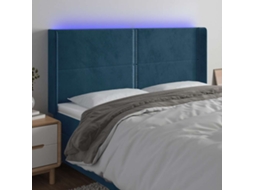 Vidaxl Cabeceira Cama C/ Luzes Led Veludo 203x16x118/128cm Azul-escuro