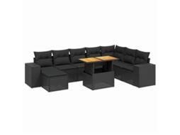 Conjunto de 9 Sofás para Jardim com Almofadões Vime Pe Preto MAISON EXCLUSIVE (N/A)