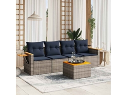 Vidaxl 5 Pcs Conjunto Sofás P/ Jardim C/ Almofadões Vime Pe Cinzento