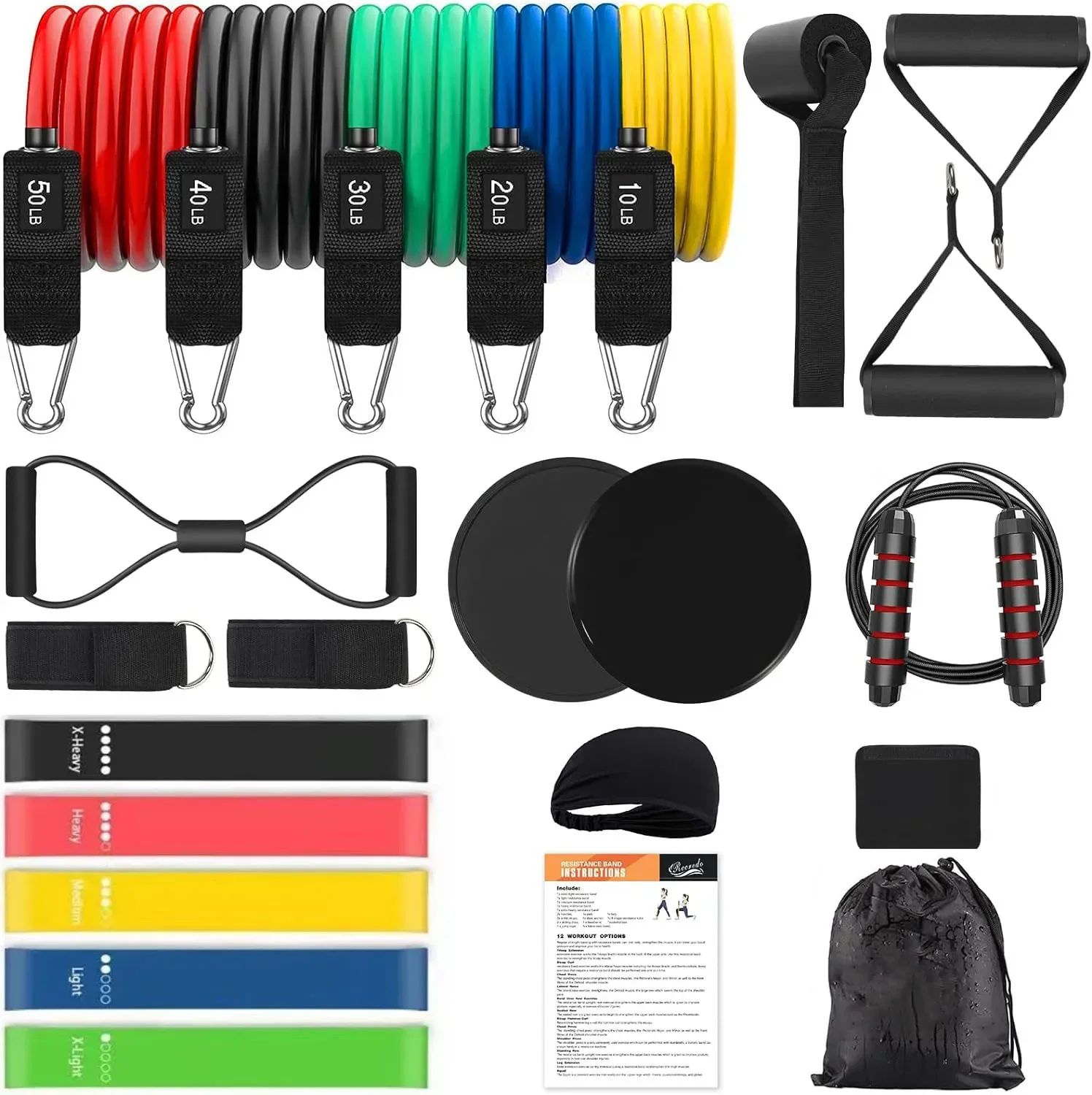 Conjunto De 11 Faixas Elásticas De Resistência Para Treinamento Físico, Corda Elástica Tubular Para Exercícios De Ioga.