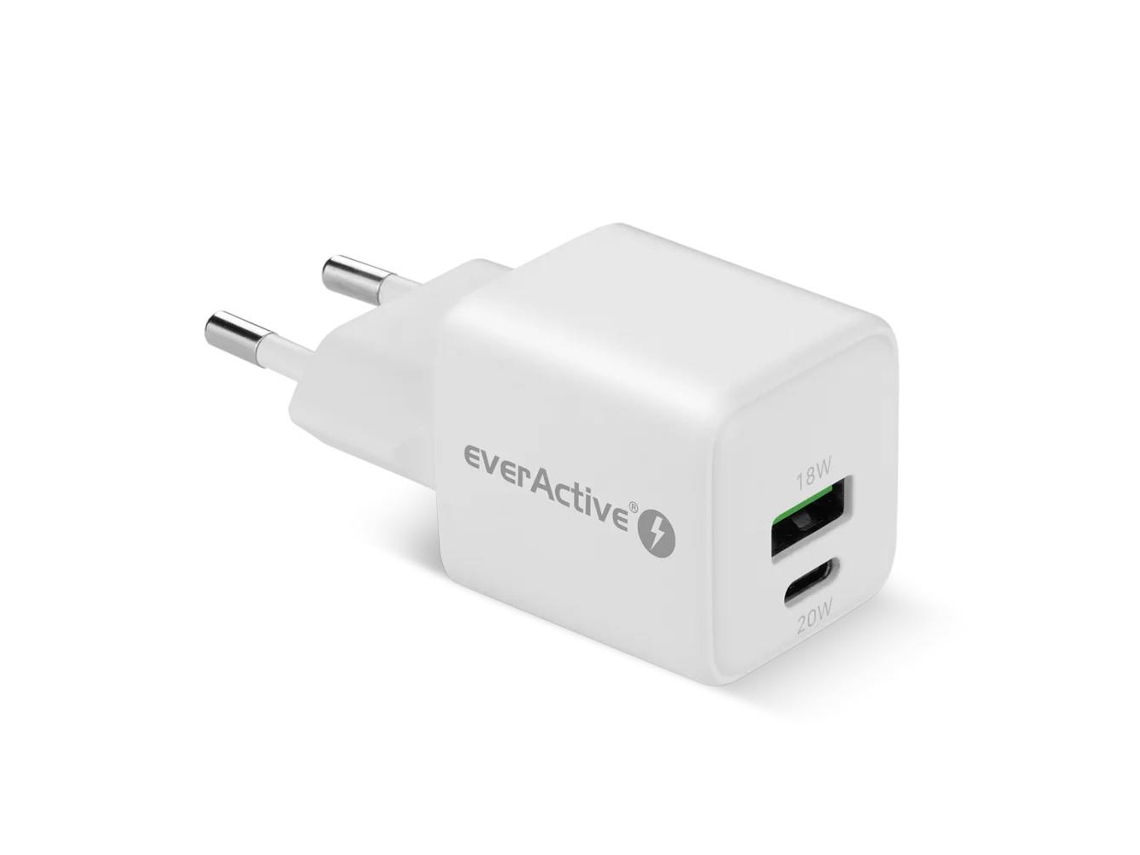 Carregador EVERACTIVE com porta USB, USB-C, Qc3.0, Pd, 20W