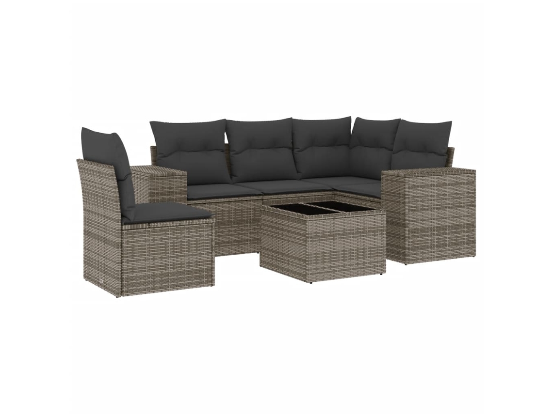 Conjunto de 6 Sofás de Jardim com Almofadões Vime Cinzento MAISON EXCLUSIVE (80x200 cm)