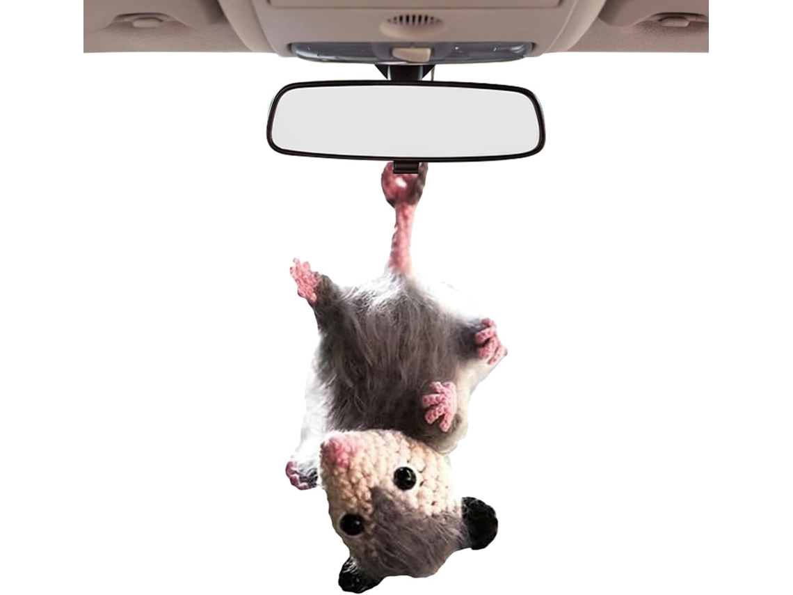 Pingente De Carro Em Forma De Gambá Tricotado À Mão - Decoração Para Carro - Acessório Para Retrovisor