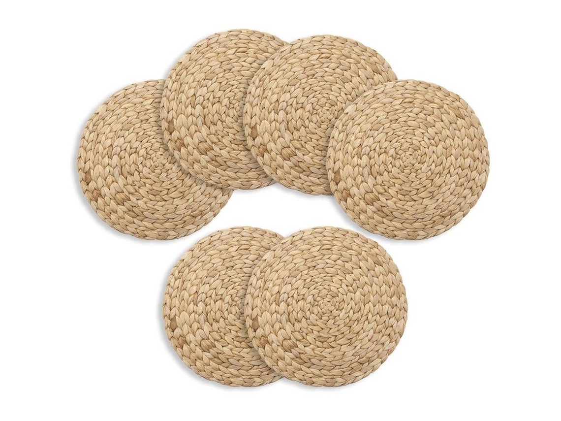 6 Tapetes Redondos De Lirio De Água Natural Tejidos, Protetores De Mesa Resistentes Ao Calor, Antiderrapantes Para Lar E Eventos