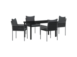 Conjunto 5 Conjunto De Jantar Para Jardim Vidaxl Preto Vime Pe (140 X 70 X 73 Cm)