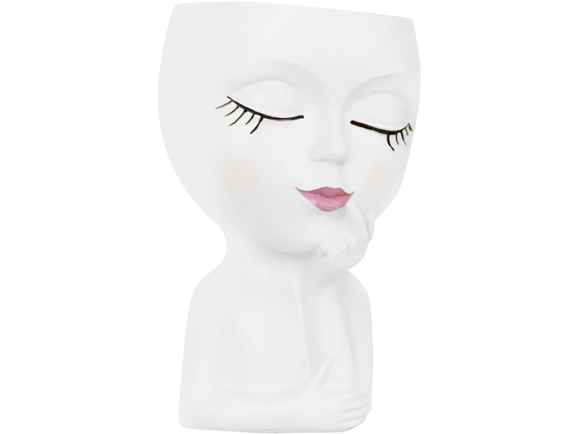 Vaso de Plantas em Formato de Rosto, com Controle de Hidratação, 15 Cm, Escultura em Resina Pintada À Mão, 10 X 17 Cm, CHABERLU