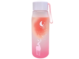 Garrafa de Água Portátil com Cordão Rosa Mate Estampada