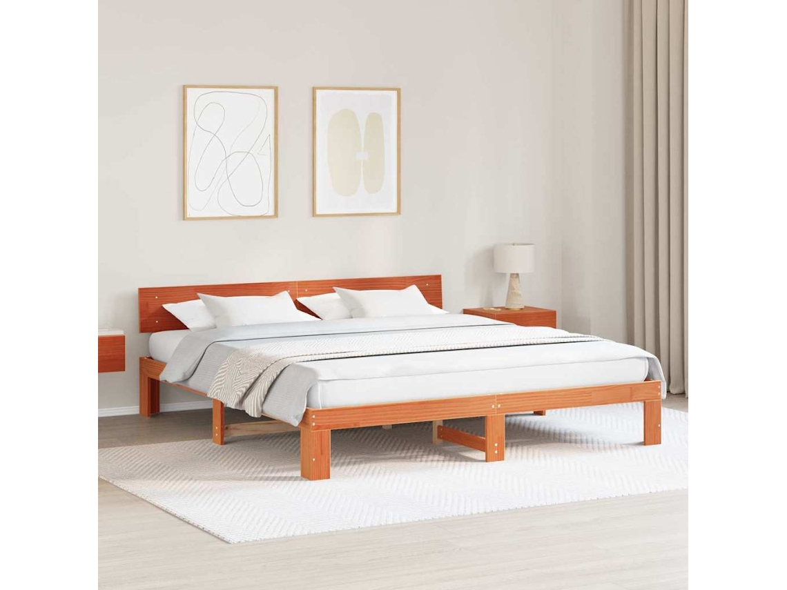 Vidaxl Estrutura Da Cama Com Cabeceira Marrom Cera 200 X 200 Cm