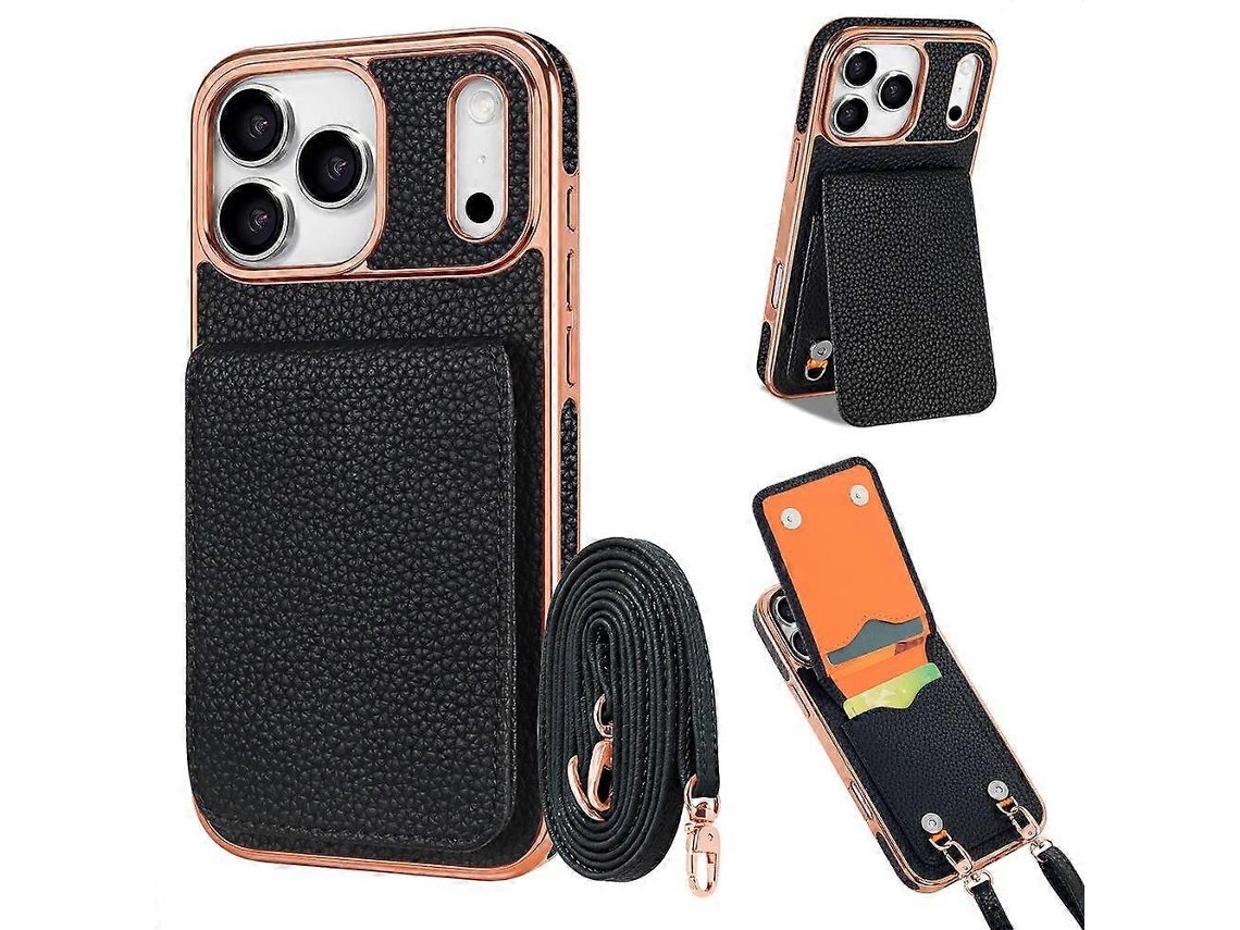 Vietao Capa Carteira Para Celular Com Textura De Lichia Em Pu E Cordão Para Iphone 17 Pro Max