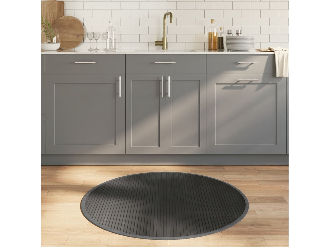 Vidaxl Tapete Redondo 100 Cm Bambu Cinzento