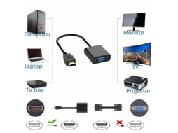 Adaptador Hdmi para Vga 2 peças 1080p Hdmi macho para Vga fêmea para computador de mesa preto Yizhood