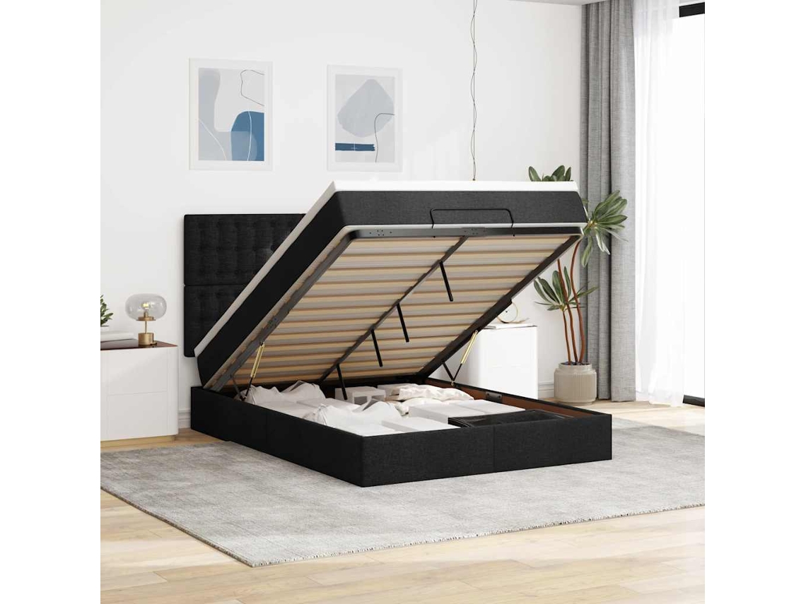 Vidaxl Estrutura de Cama Otomana com Colchão 140x190 Cm Tecido Preto
