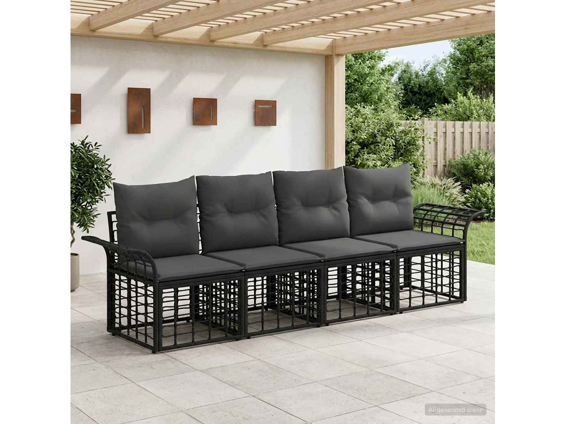 Vidaxl Conjunto De Sofás Para Exterior 4 Unid. Preto E Cinza Escuro