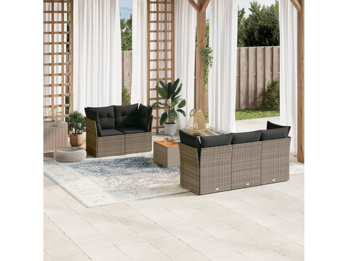 Vidaxl 6 Pcs Conjunto Sofás De Jardim Com Almofadões Vime Cinzento