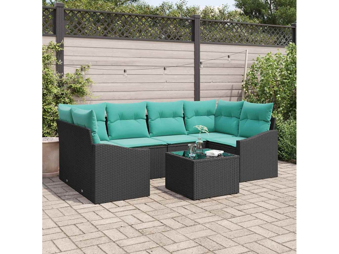 Vidaxl Conjunto De Sofás 7 Unid. 3-número De Lugares Preto E Turquesa
