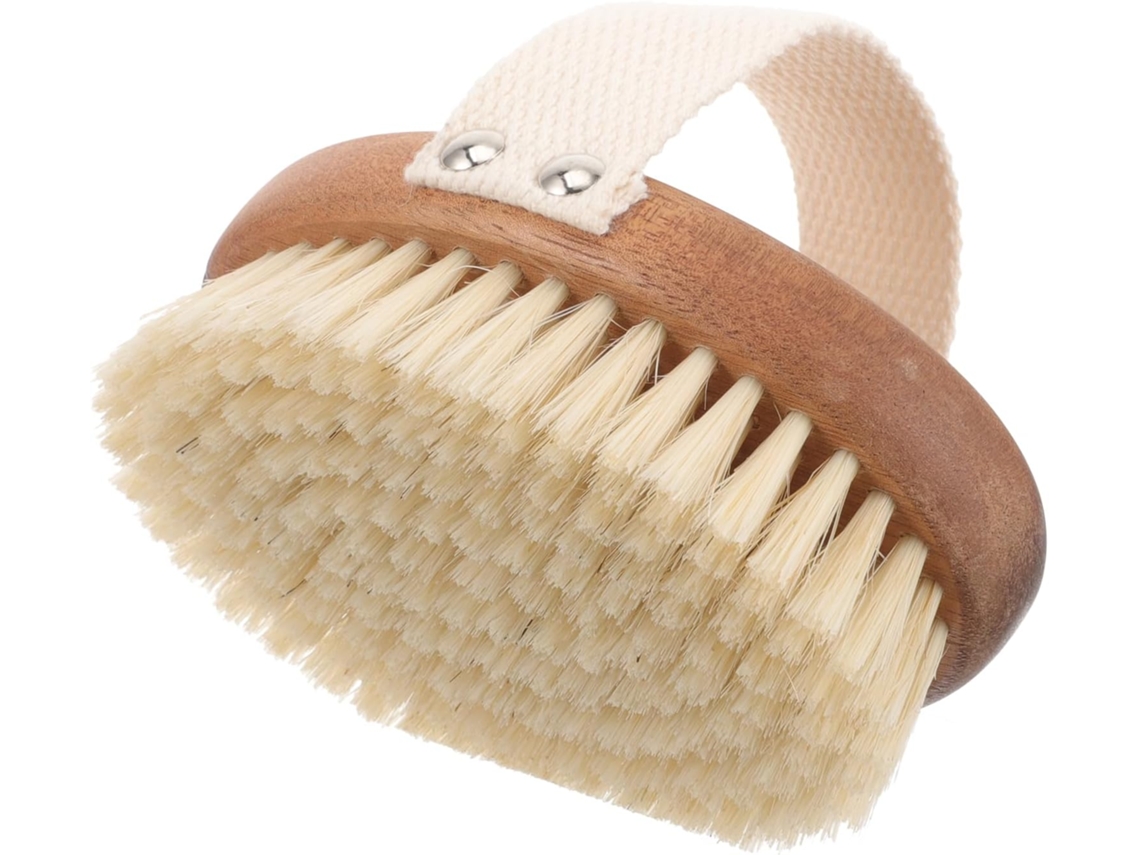 Escova De Banho Esfoliante, Madeira Natural, Cerdas De Javali, Oval, Ergonômica, Para O Corpo E Esfoliação A Seco
