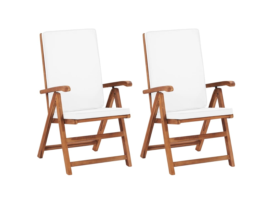 Cadeiras Jardim Reclináveis Almofadões 2pcs Teca Maciça Creme Dkd Home Decor
