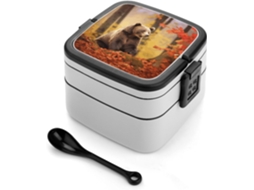 Marmita Bento De Duas Camadas Com Estampa Urso Marrom, Perfeita Para O Outono Design Moderno, Minimalista E Empilhável