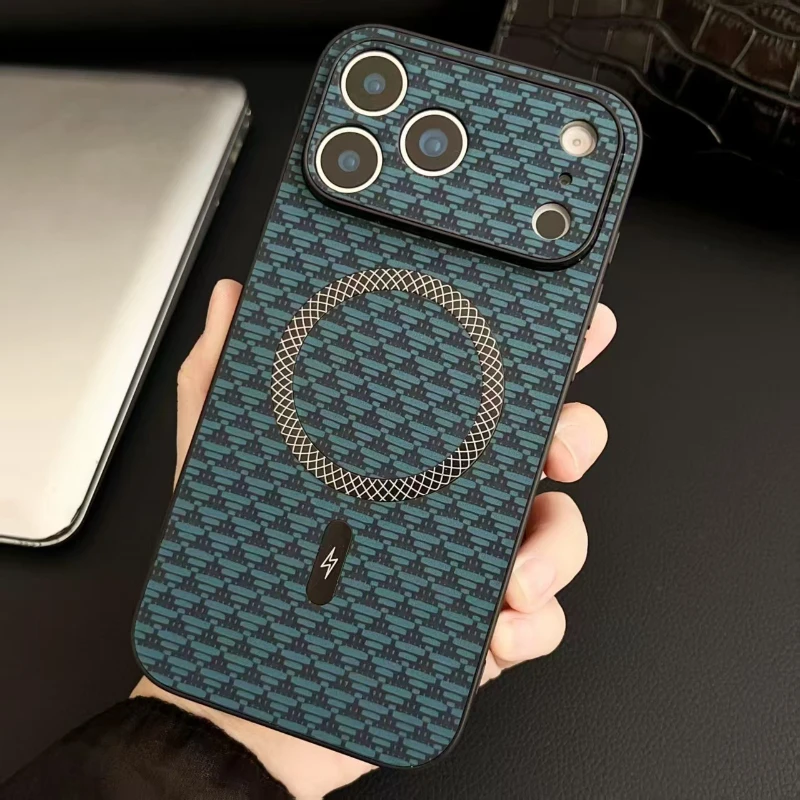 Capa Para Celular (azul 11promax) Com Textura De Couro, Compatível Com Carregamento Sem Fio E Resistente A Impactos.