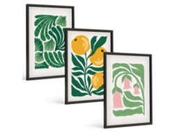 Composição De Quadros Na Parede Padrões Minimalistas De Plantas Moldura Preta Imagens Para Um Quarto Infantil Espelharte (3 Piezas De 40x60 Cm)