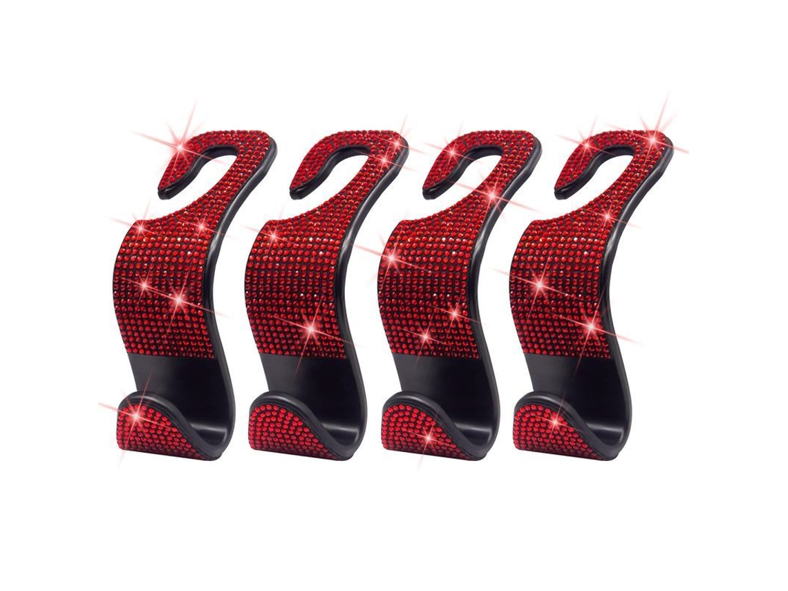 Ganchos Para Bolsos De Carro Linjou Com Piedras Strass, 4 Peças Penduradas Para Assento Traseiro (vermelho)