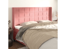 Cabeceira Cama C/ Abas Veludo 183x16x118/128 Cm Rosa