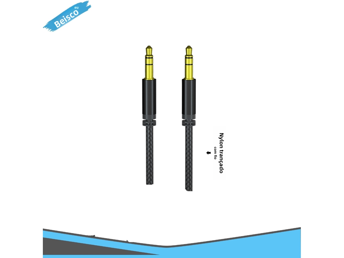 Cabo De Áudio Trançado De Nylon Beisk, Jack Duplo De 1m 3,5mm, Ideal Para Mp3, Mp4 E Smartphones Com Design Durável, Preto 1 Peça