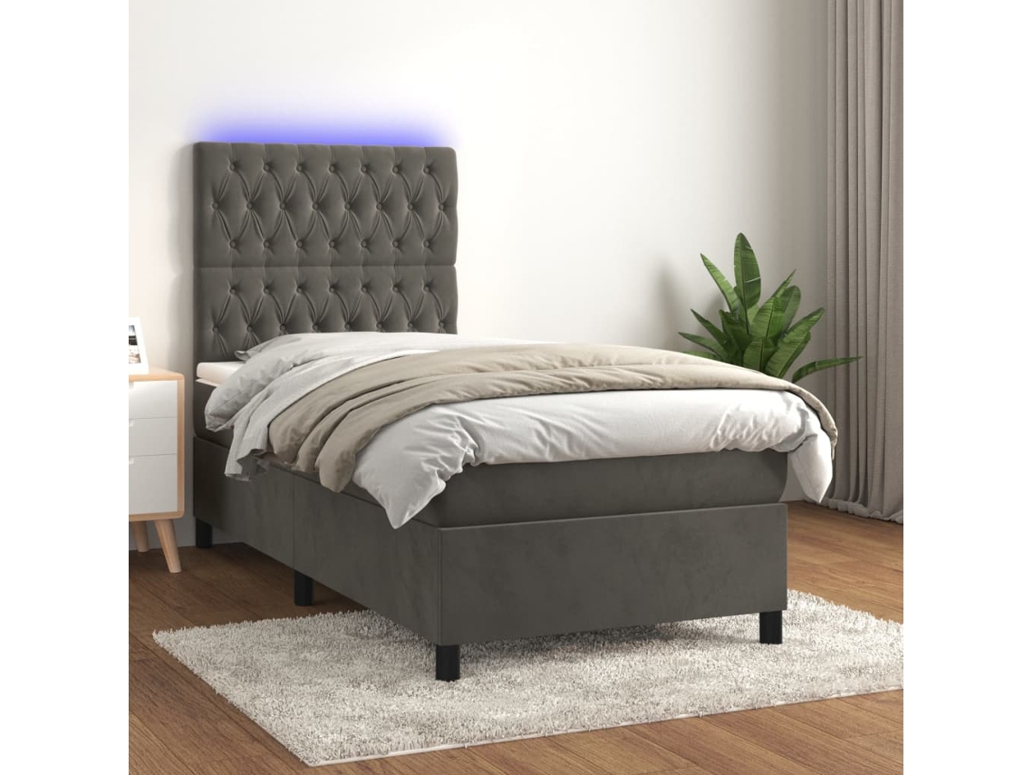 Vidaxl Cama Box Spring C/ Colchão/led 90x190 Cm Veludo Cinzento escuro