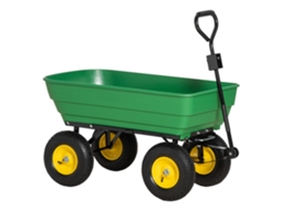 Carrinho de Jardim Balde de Descarregamento Manual 75° 125l Máx. Carga 200 Kg 4 Rodas Pneumáticas Pp Aço Amarelo Verde Ge
