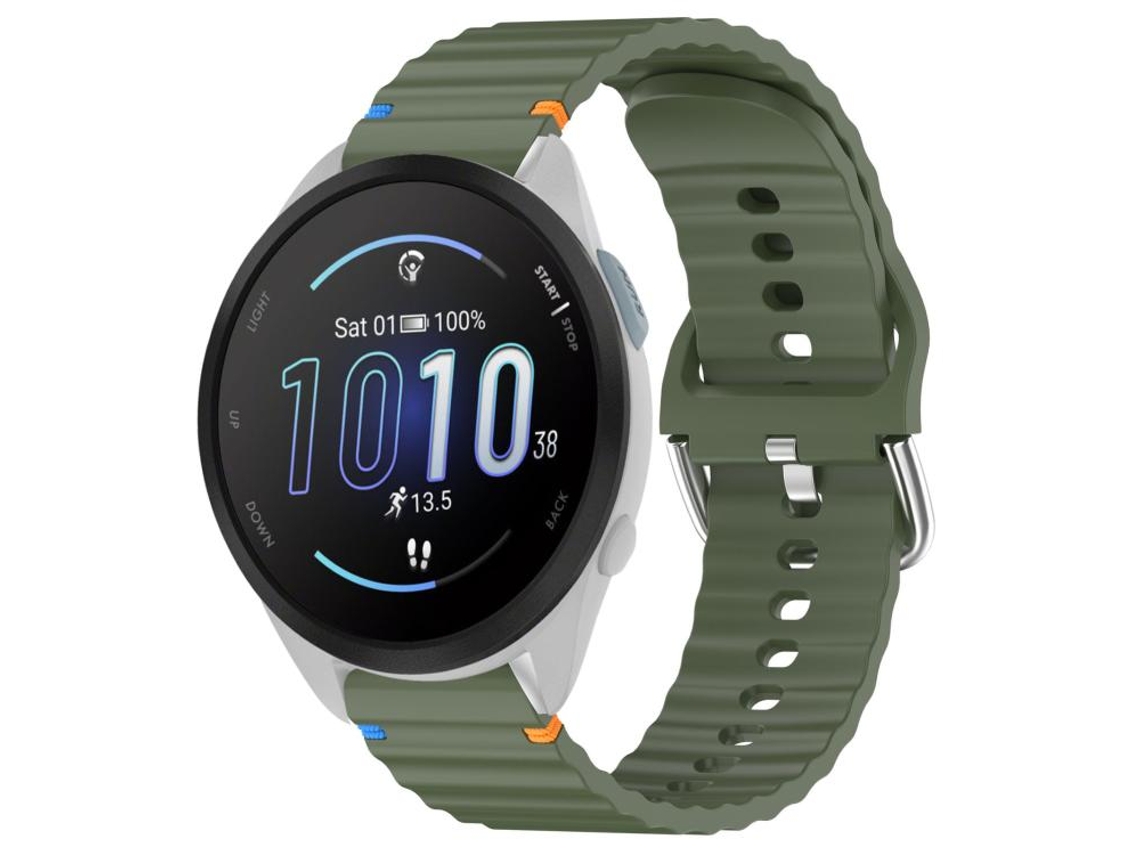 Bracelete Garmin Forerunner 165 Silicone Grão Ondulado Costurado Verde Exército XIAOMOYU (20mm)
