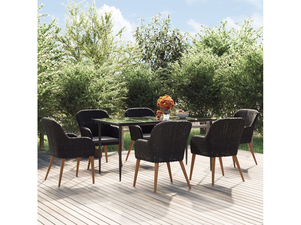 Vidaxl 7 Pcs Conjunto De Jantar Para Jardim Com Almofadões Preto