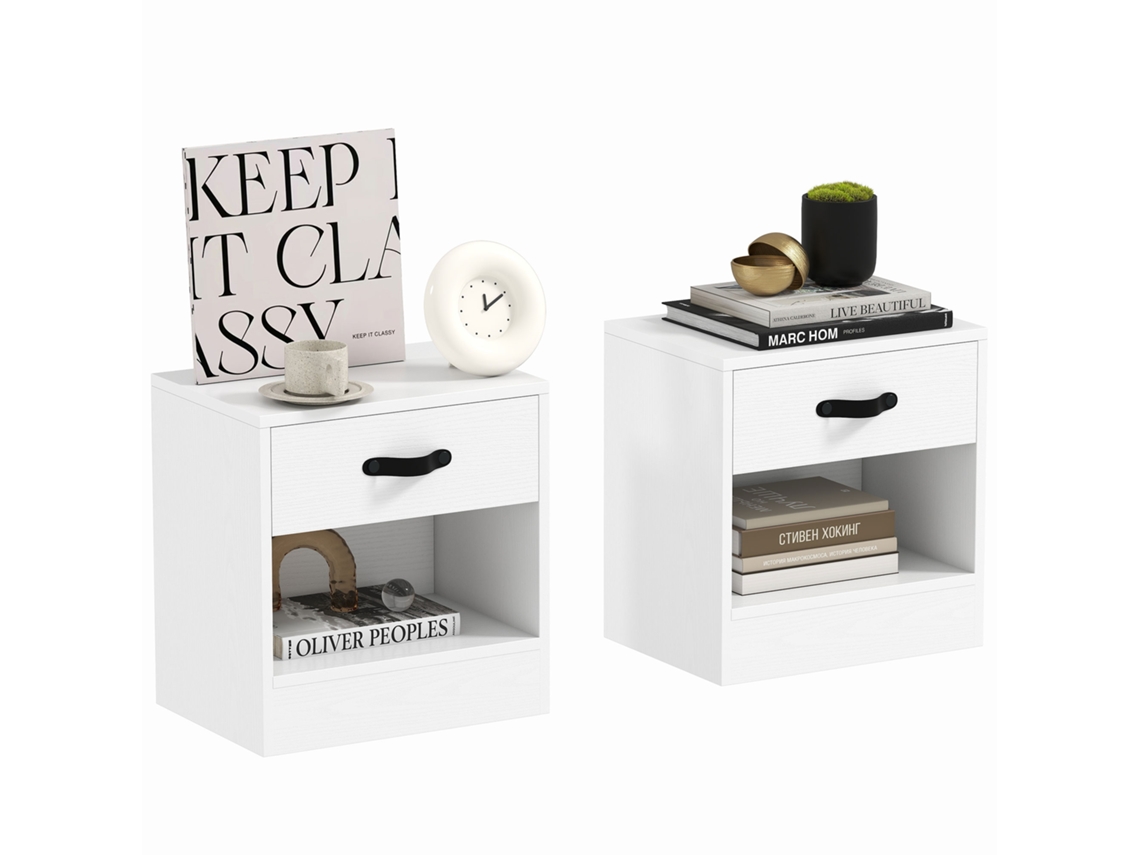 Conjunto de Mesas de Cabeceira Melamina de Madeira Cor Branco 39x28x41 cm Homcom