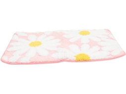 Tapete de Banho Absorvente e Antiderrapante em Poliéster para Uso Interno, Reutilizável, com Estampa de Flores Brancas e Rosas. CHABERLU