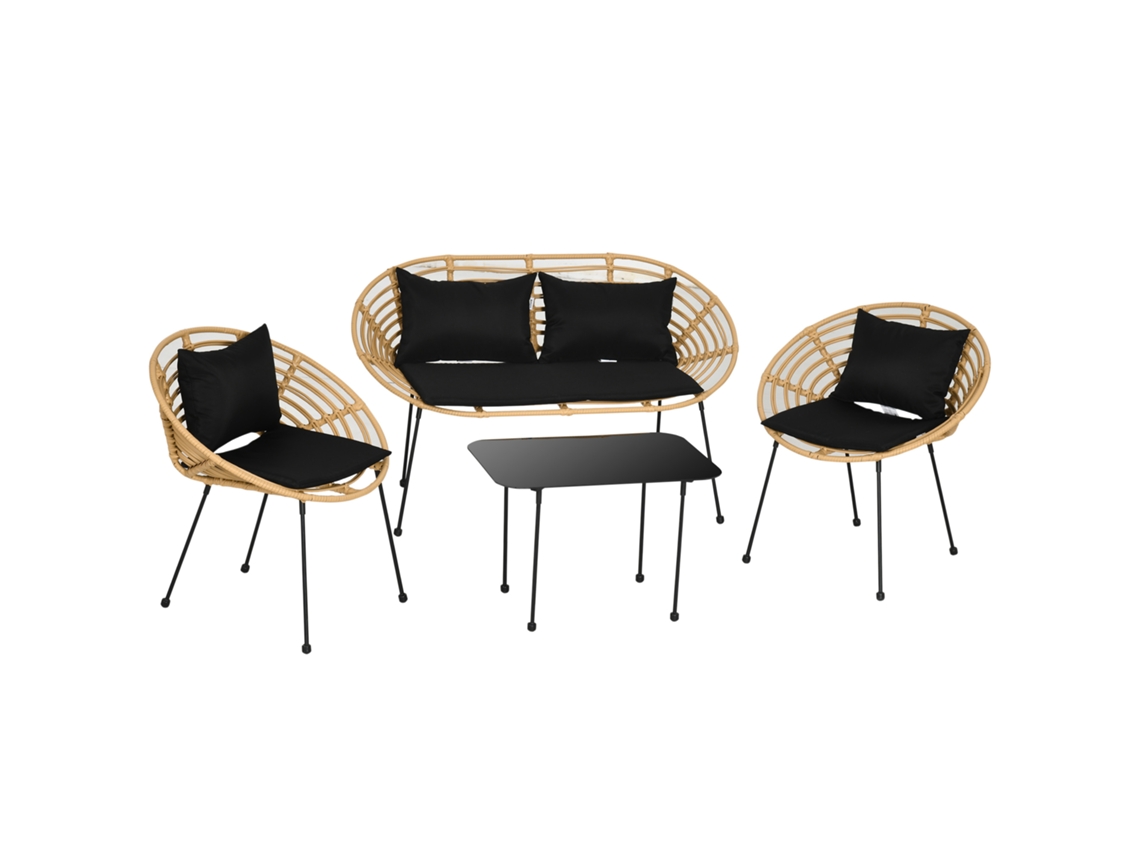 Conjunto Jardim Vime com 2 Cadeiras, Almofadas Removíveis e Mesa de Tampo Metálico