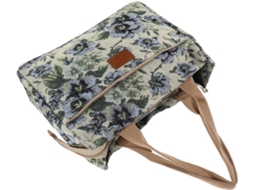 Sacola De Compras Grande Feminina Em Lona Com Estampa Floral E Fecho De Zíper.