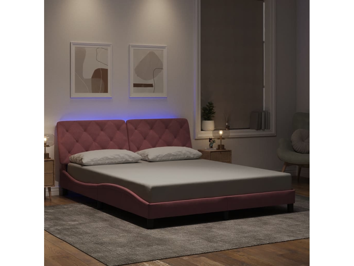 Vidaxl Estrutura De Cama Com Led Sem Colchão 160x200 Cm Veludo Rosa