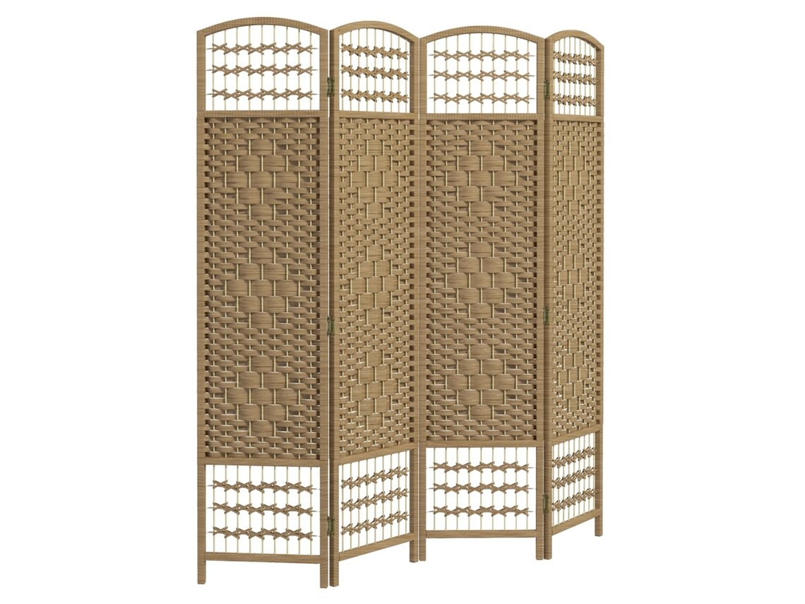 Biombo Dobrável De 4 Painéis Com Corda De Papel, 160x170cm, Decoração Natural Para Quarto.