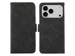 Capa Abeel Para Iphone 17 Pro Em Couro Sintético Com Suporte, Preta.
