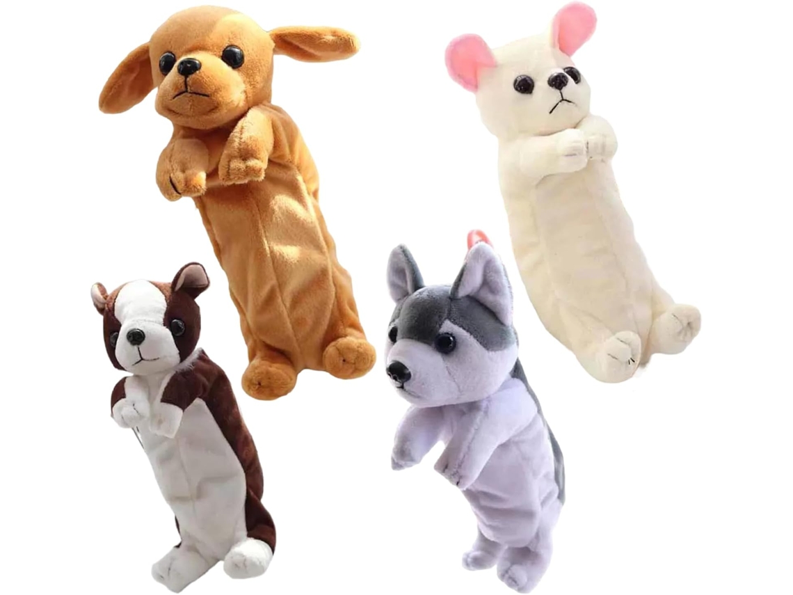 Estojo De Lápis Cachorro 4 Peças, Pelúcia Com Zíper E Cordão, Bolsa Material Escolar Um