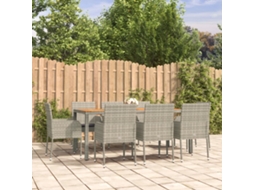 9 Pcs Conjunto De Jantar P/ Jardim C/ Almofadões Vime Pe Cinza Dkd Home Decor