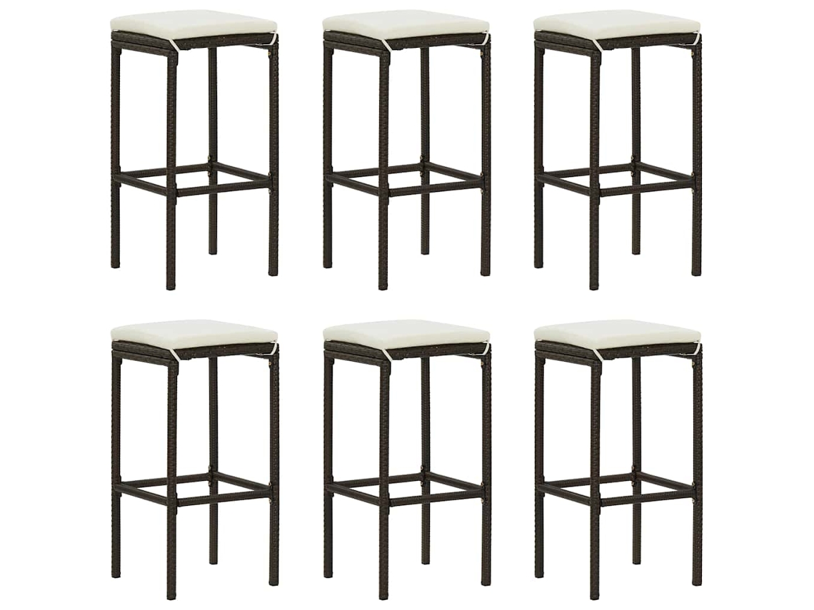 Vidaxl Bancos De Bar Com Almofadões 6 Pcs Vime Pe Castanho