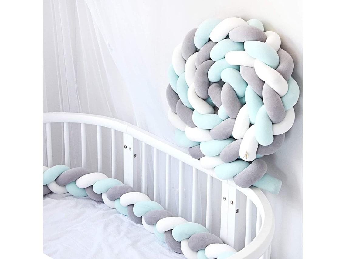 Guarda de Berço em Veludo Trançado, Branco, Cinzento, Verde, 200 Cm, Ideal para Crianças, Educativo, Durável STELASPLEN
