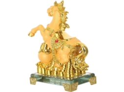 Estatueta Cavalo Resina Acabamento Veludo Dourado Decoração Chinês 2026 Símbolo Riqueza Sucesso Ano Novo GOKOCO