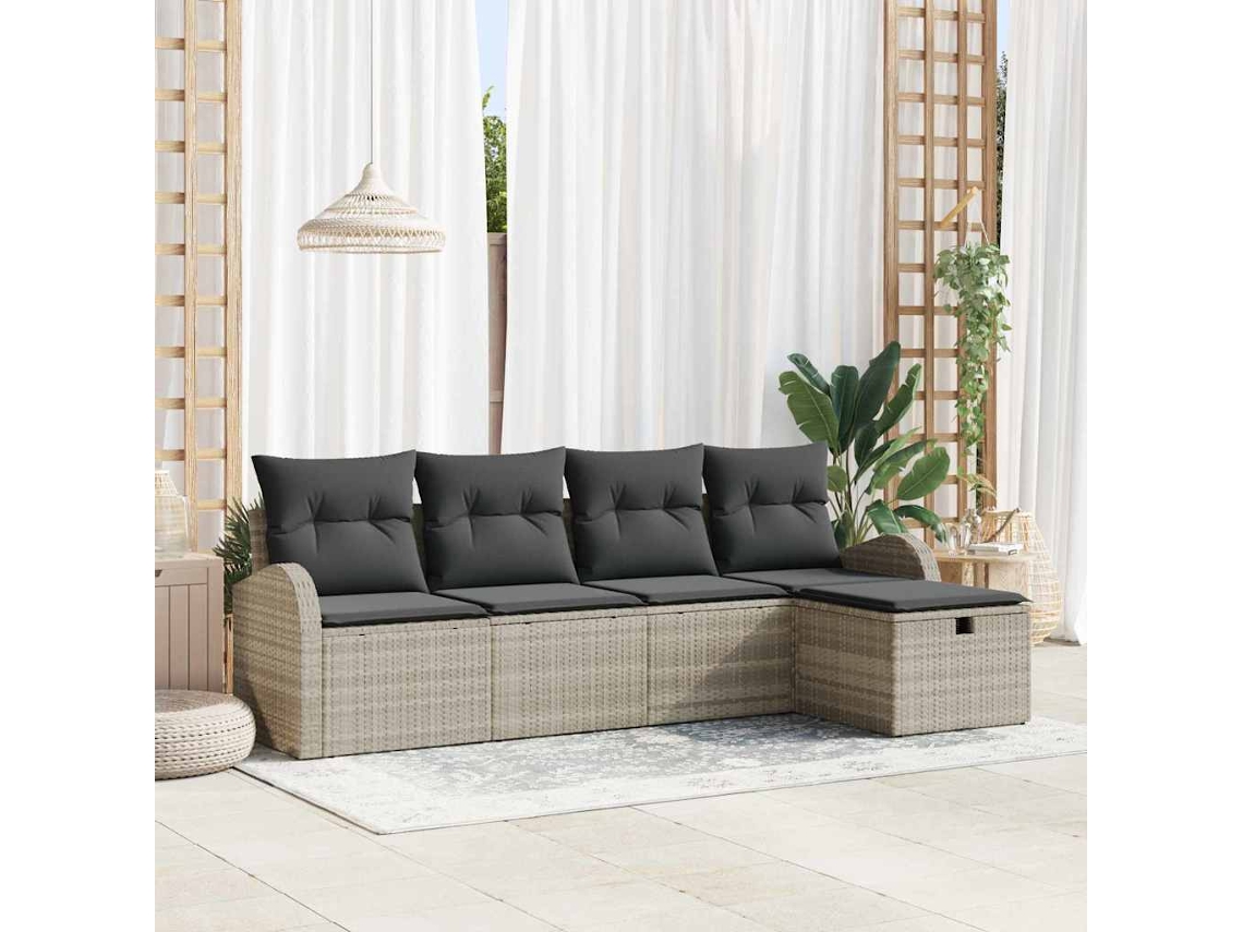 Vidaxl Conjunto De Sofá De Jardim 5 Unid. Cinzento-claro Vime Pe