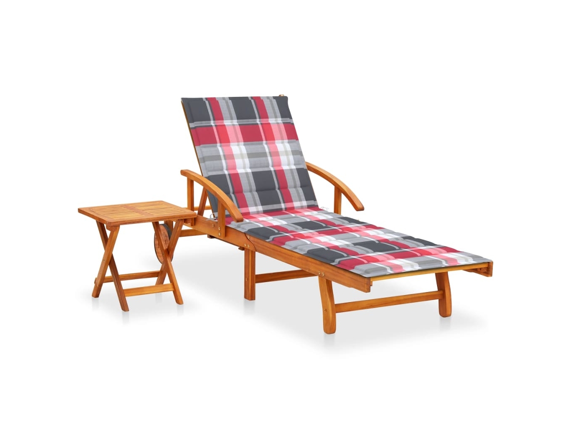Vidaxl Espreguiçadeira De Jardim Com Mesa E Almofadão Acácia Maciça