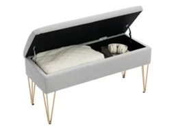 Banco de Cama com Compartimento em Tecido e Pernas de Aço,100x40x49 Cm,cinza Claro BTFORUS