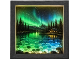 Luminária De Mesa Led Com Moldura Madeira E Obra Arte Em Vidro Do Mar