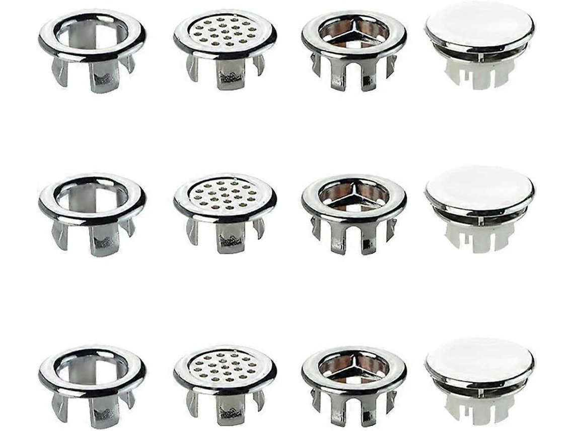 12 Anéis de Transbordamento de Lavabo, Inserts Redondos de Reposição, para Banheiro e Cozinha, Material Plástico Resistente