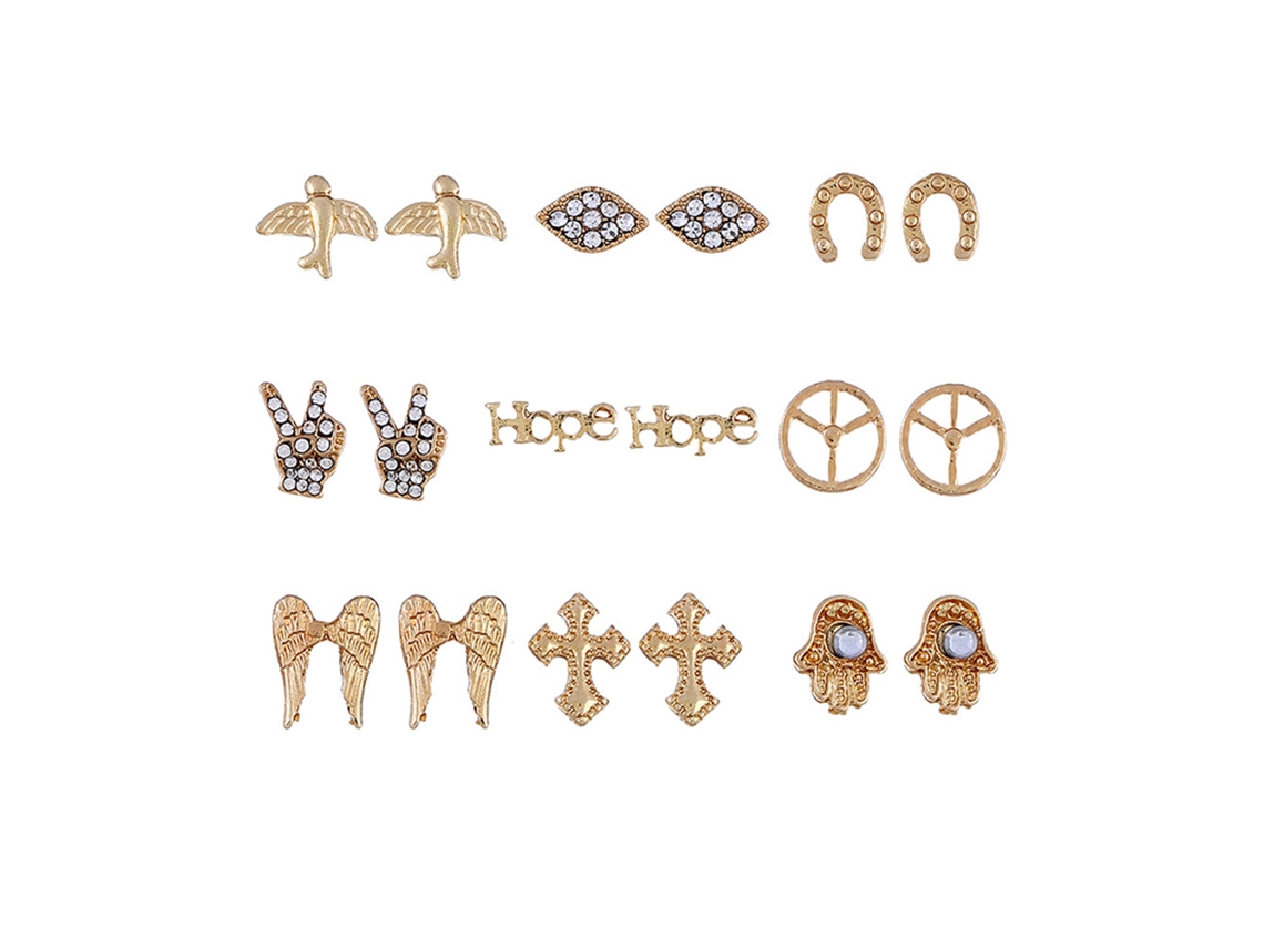 Brinco De Ouro Presente Fashion Conjunto De Studs