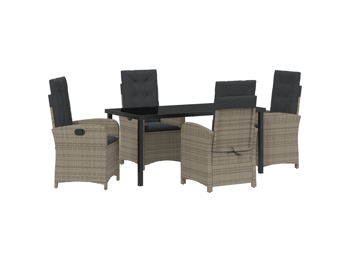 Conjunto 5 De Jantar De Jardim De Vidaxl Com Almofadas Cinza Rattan Poliéster